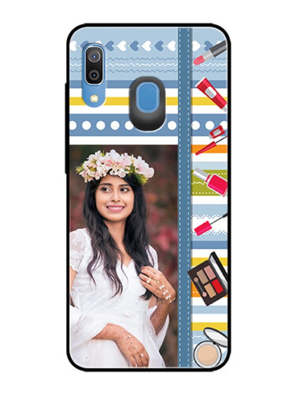 Custom Samsung Galaxy A20 Personalized Glass Phone Case  - Makeup Icons Design