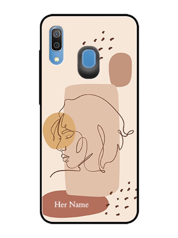 Custom Galaxy A20 Photo Printing on Glass Case - Calm Woman line art Design