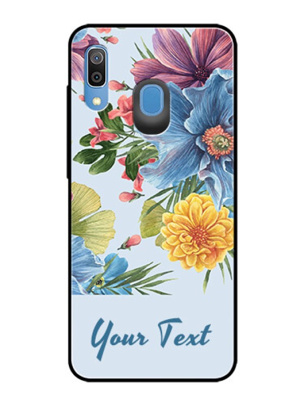 Custom Galaxy A20 Custom Glass Mobile Case - Stunning Watercolored Flowers Painting Design