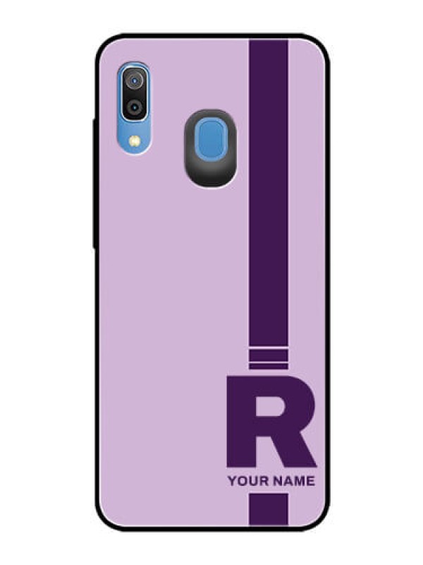 Custom Galaxy A20 Photo Printing on Glass Case - Simple dual tone stripe with name Design