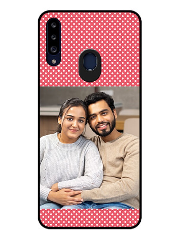Custom Galaxy A20s Custom Glass Phone Case - White Dotted Design