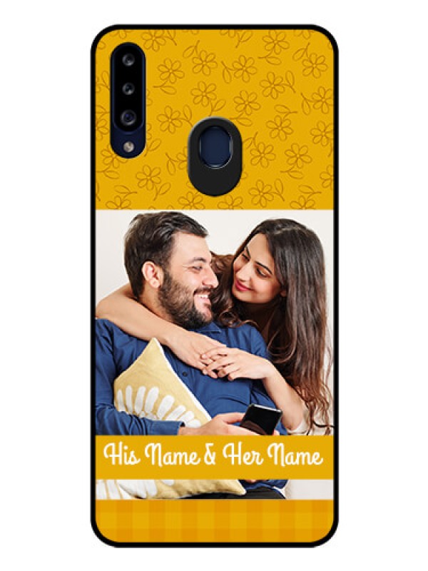 Custom Galaxy A20s Custom Glass Mobile Case - Yellow Floral Design