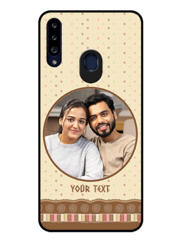 Custom Galaxy A20s Custom Glass Mobile Case - Brown Dotted Mobile Case Design