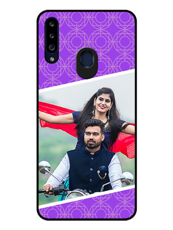 Custom Galaxy A20s Custom Glass Phone Case - Violet Pattern Design
