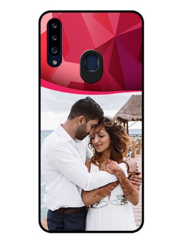 Custom Galaxy A20s Custom Glass Mobile Case - Red Abstract Design