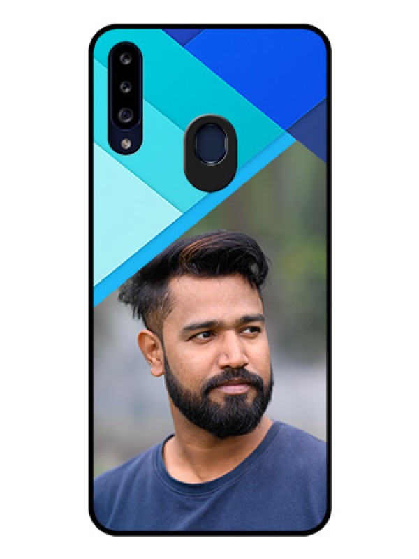 Custom Galaxy A20s Custom Glass Phone Case - Blue Pattern Design
