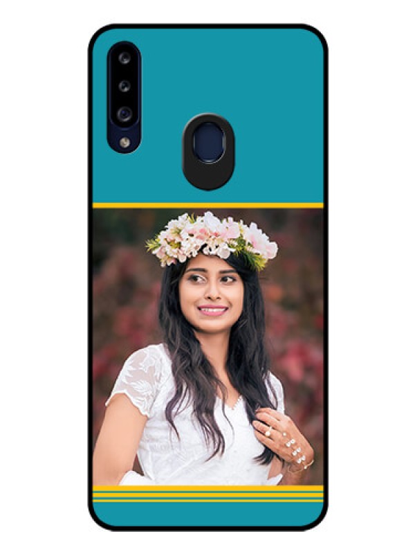 Custom Galaxy A20s Custom Glass Phone Case - Yellow & Blue Design