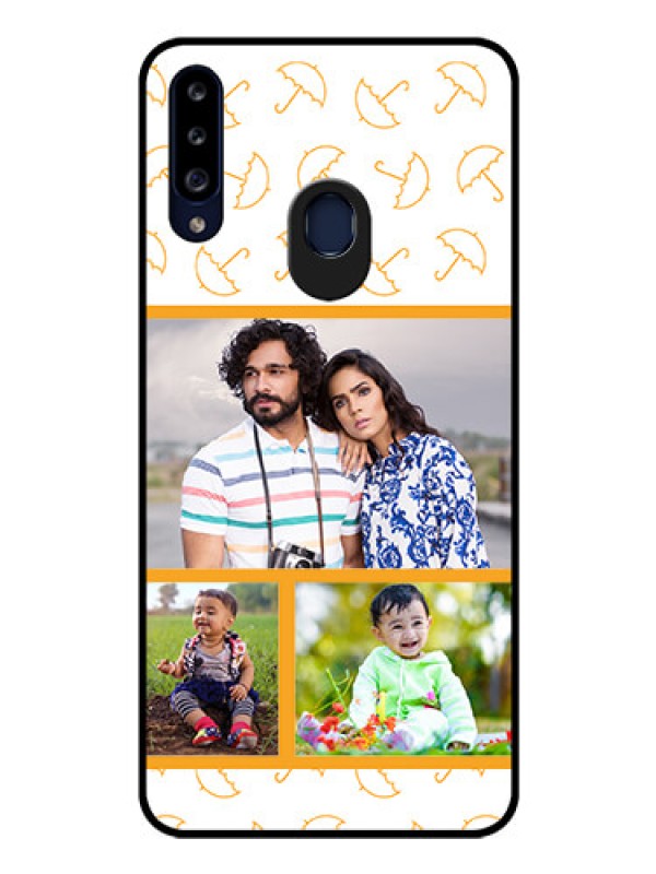 Custom Galaxy A20s Custom Glass Mobile Case - Yellow Pattern Design