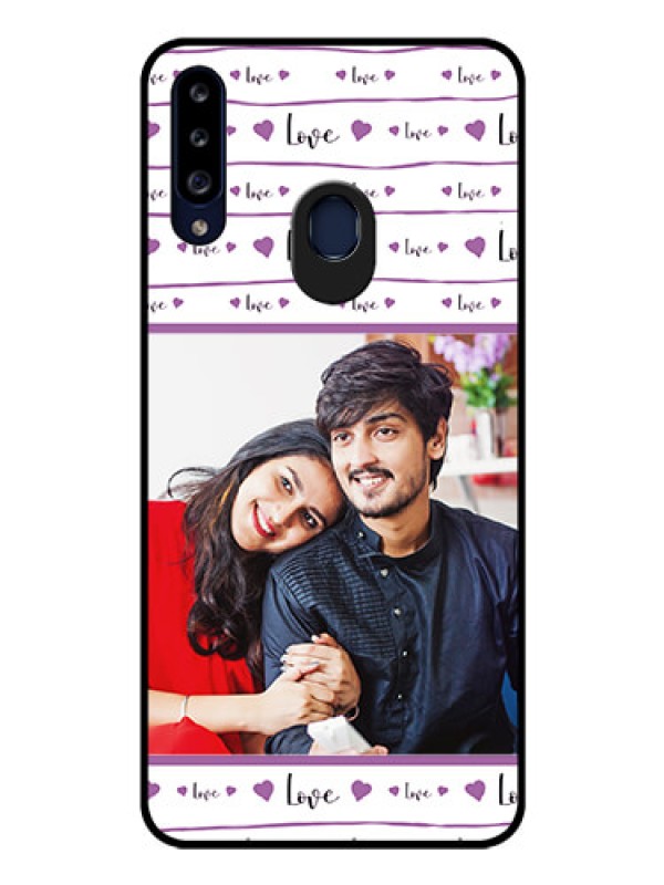 Custom Galaxy A20s Custom Glass Mobile Case - Couples Heart Design