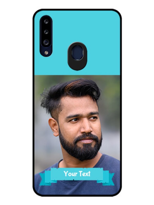 Custom Galaxy A20s Personalized Glass Phone Case - Simple Blue Color Design