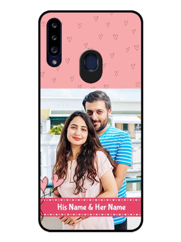 Custom Galaxy A20s Personalized Glass Phone Case - Love Design Peach Color