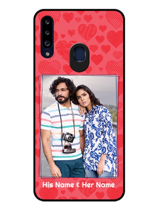 Custom Galaxy A20s Photo Printing on Glass Case - with Red Heart Symbols Design