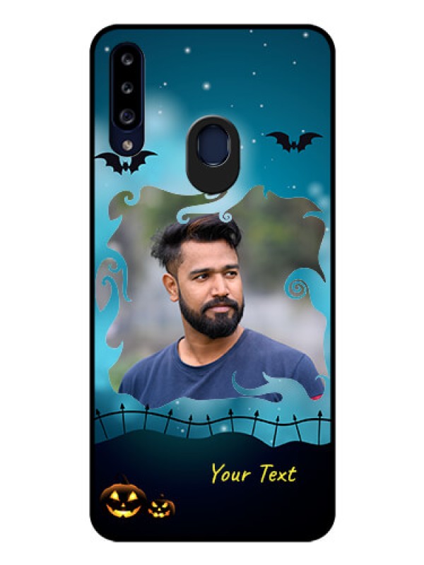 Custom Galaxy A20s Custom Glass Phone Case - Halloween frame design