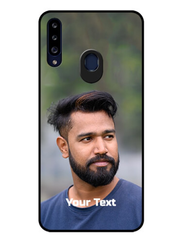 Custom Galaxy A20s Glass Mobile Cover: Photo with Text