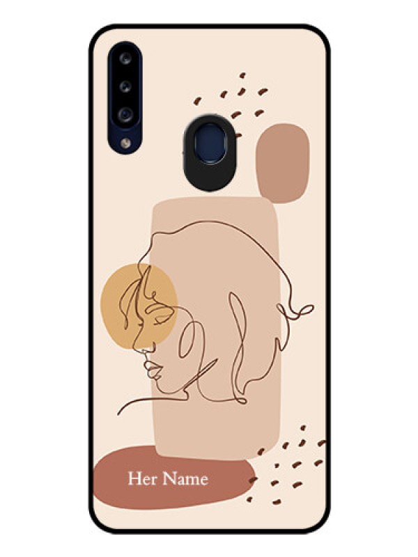Custom Galaxy A20s Photo Printing on Glass Case - Calm Woman line art Design