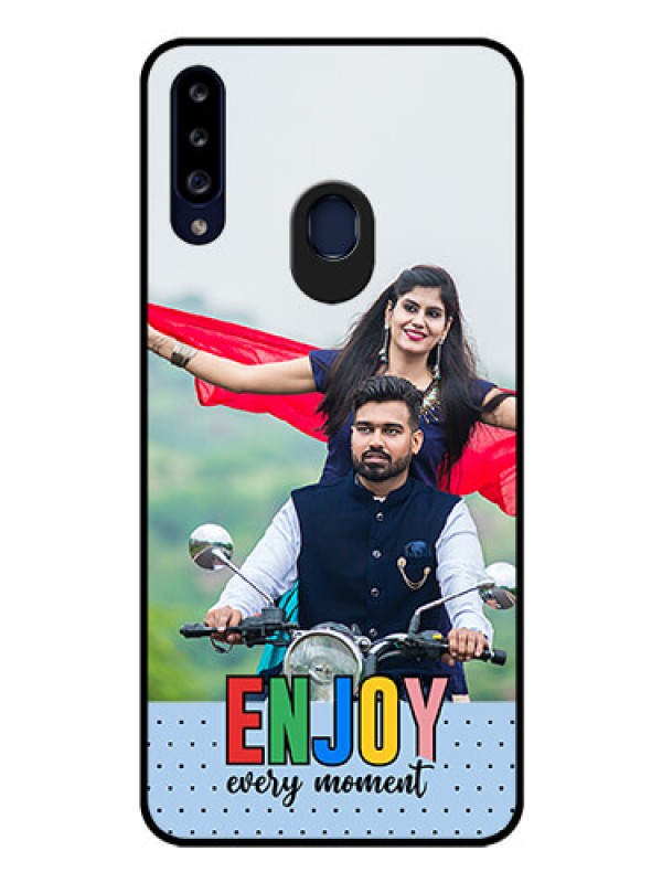 Custom Galaxy A20s Photo Printing on Glass Case - Enjoy Every Moment Design