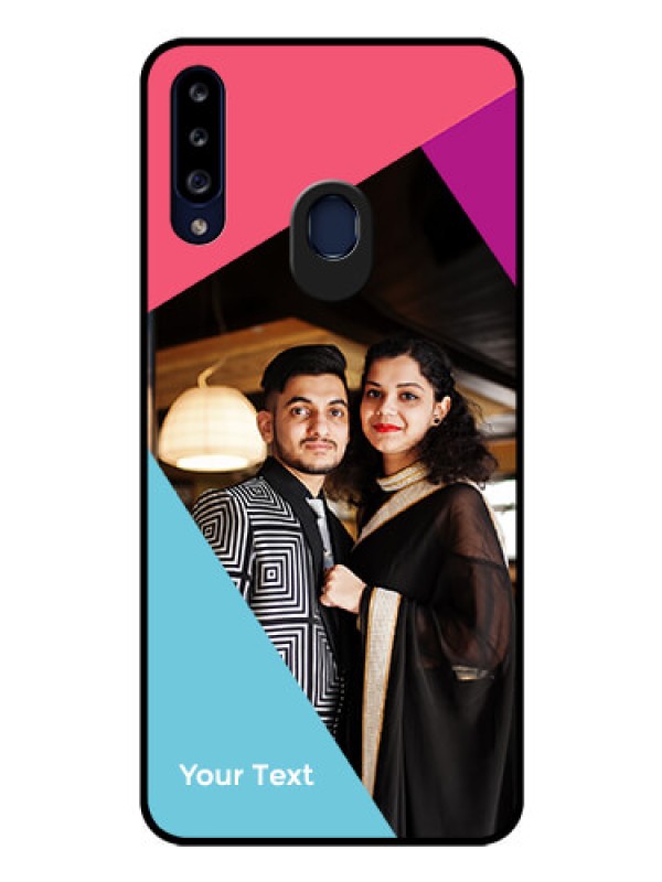 Custom Galaxy A20s Custom Glass Mobile Case - Stacked Triple colour Design