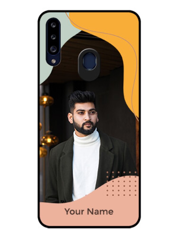 Custom Galaxy A20s Personalized Glass Phone Case - Tri-coloured overlay design