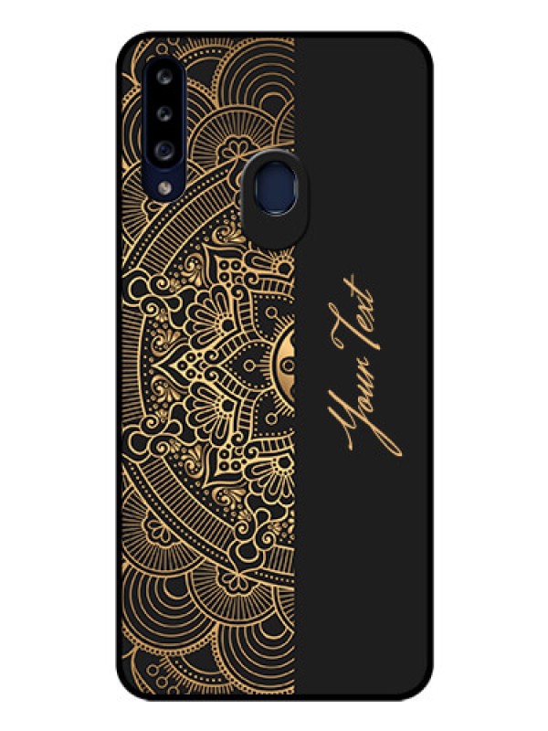Custom Galaxy A20s Photo Printing on Glass Case - Mandala art with custom text Design