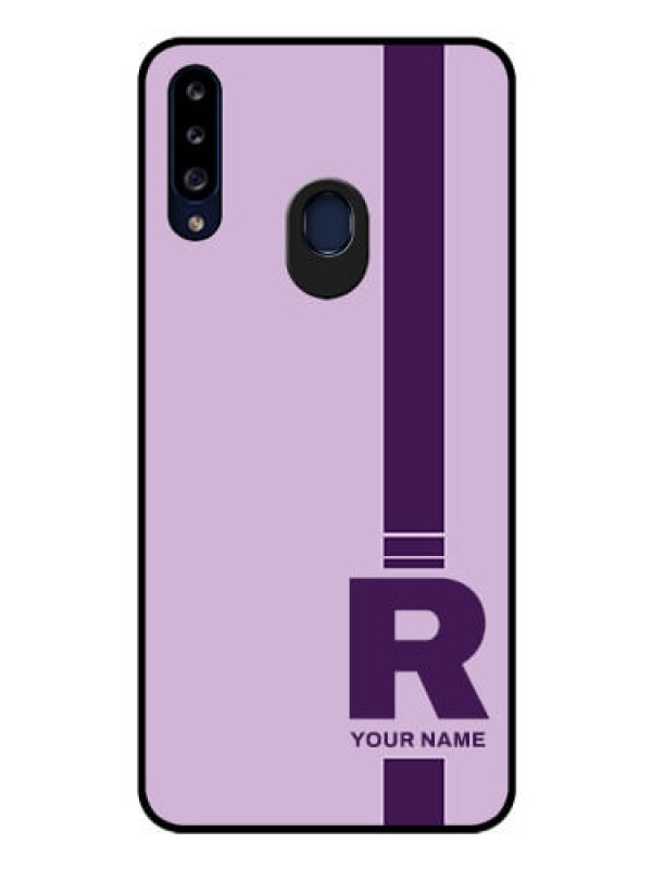Custom Galaxy A20s Photo Printing on Glass Case - Simple dual tone stripe with name Design
