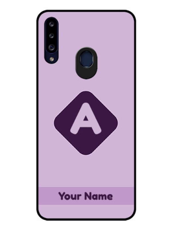 Custom Galaxy A20s Custom Glass Mobile Case - Custom Letter in curved badge Design