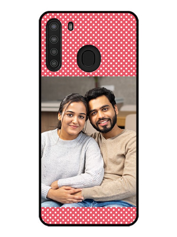 Custom Galaxy A21 Custom Glass Phone Case - White Dotted Design