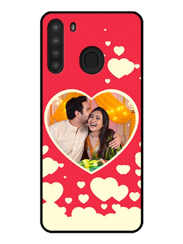 Custom Galaxy A21 Custom Glass Mobile Case - Love Symbols Phone Cover Design
