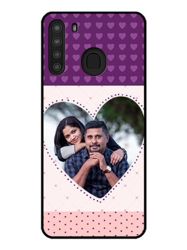 Custom Galaxy A21 Custom Glass Phone Case - Violet Love Dots Design