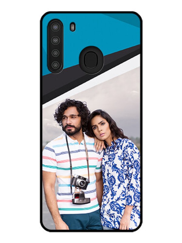 Custom Galaxy A21 Photo Printing on Glass Case - Simple Pattern Photo Upload Design