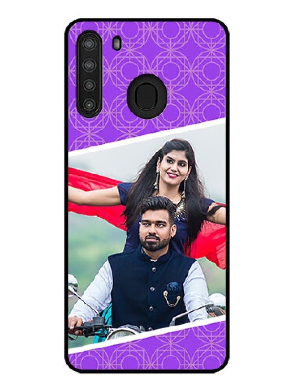 Custom Galaxy A21 Custom Glass Phone Case - Violet Pattern Design
