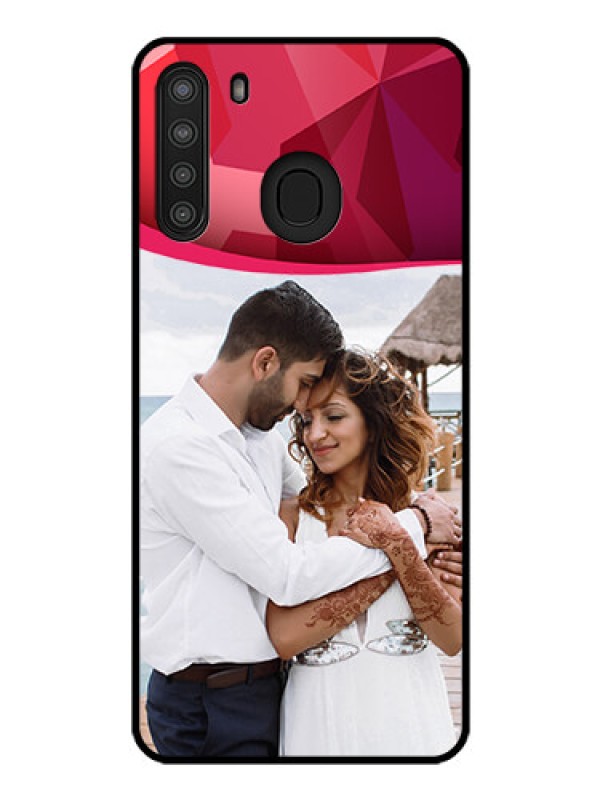 Custom Galaxy A21 Custom Glass Mobile Case - Red Abstract Design