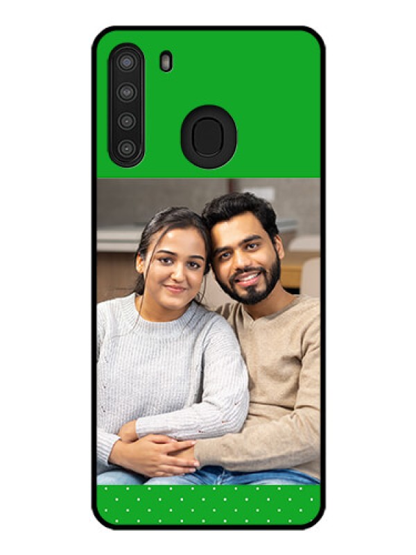 Custom Galaxy A21 Personalized Glass Phone Case - Green Pattern Design