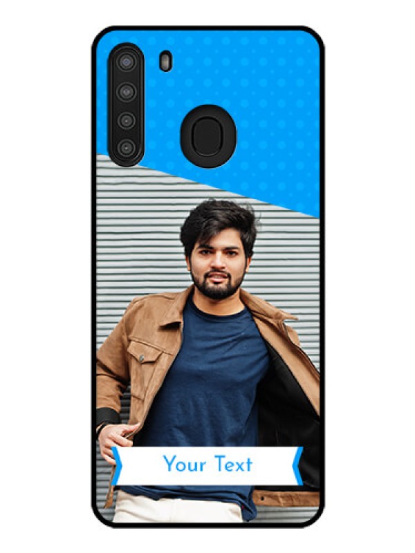 Custom Galaxy A21 Photo Printing on Glass Case - Simple Blue Color Design