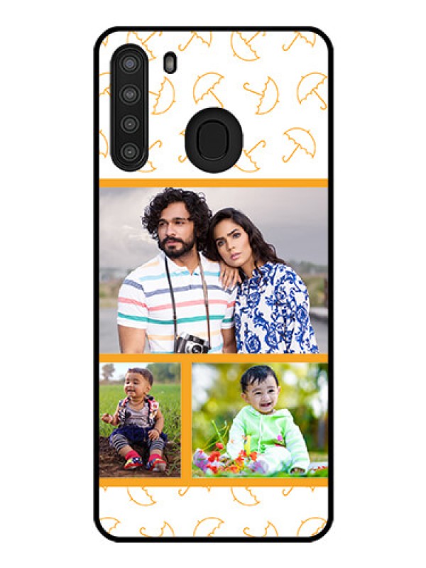 Custom Galaxy A21 Custom Glass Mobile Case - Yellow Pattern Design