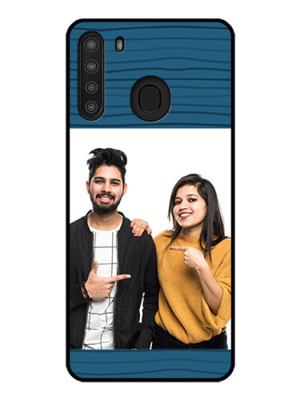 Custom Galaxy A21 Custom Glass Phone Case - Blue Pattern Cover Design