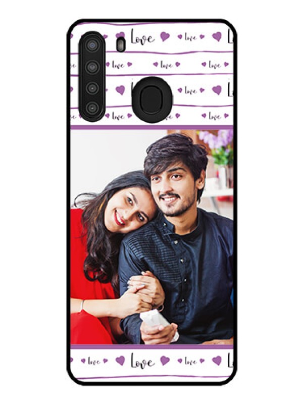 Custom Galaxy A21 Custom Glass Mobile Case - Couples Heart Design