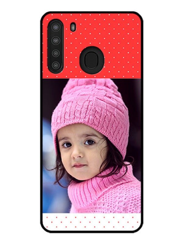 Custom Galaxy A21 Photo Printing on Glass Case - Red Pattern Design