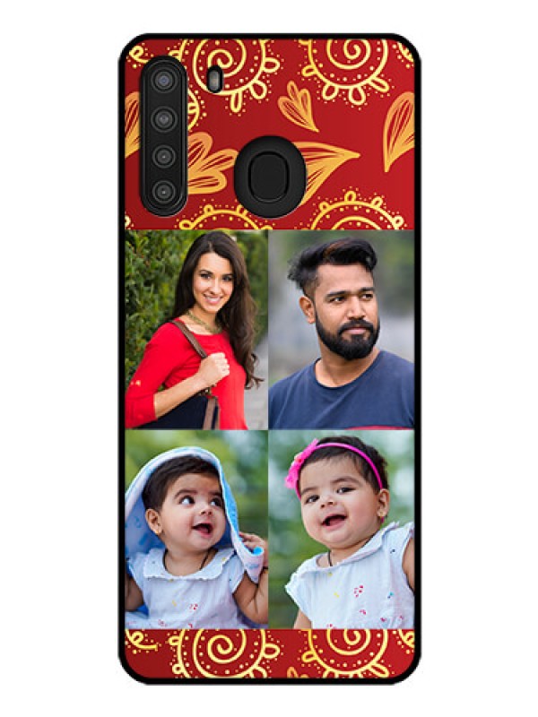 Custom Galaxy A21 Photo Printing on Glass Case - 4 Image Traditional Design