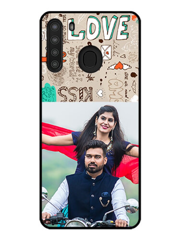 Custom Galaxy A21 Custom Glass Phone Case - Love Doodle Pattern