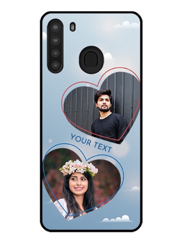 Custom Galaxy A21 Custom Glass Mobile Case - Blue Color Couple Design