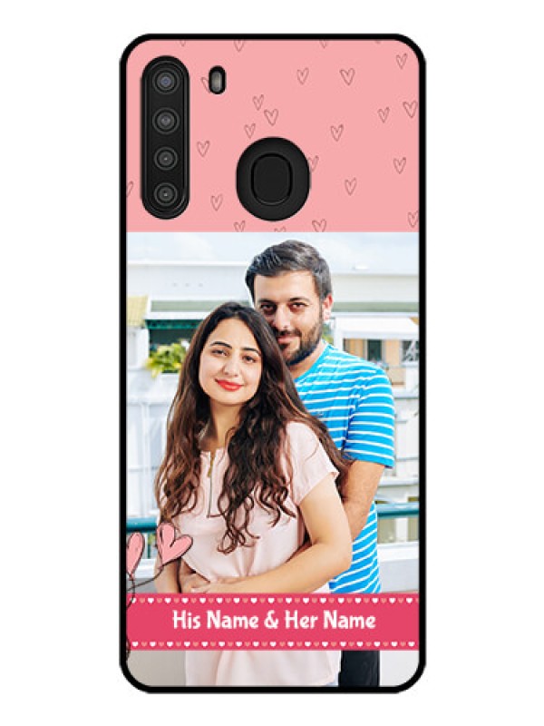 Custom Galaxy A21 Personalized Glass Phone Case - Love Design Peach Color