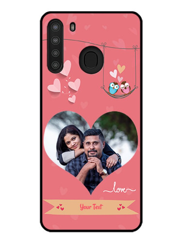 Custom Galaxy A21 Personalized Glass Phone Case - Peach Color Love Design