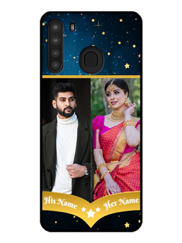 Custom Galaxy A21 Custom Glass Phone Case - Galaxy Stars Backdrop Design