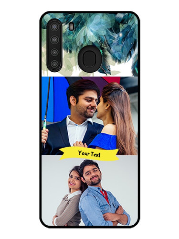 Custom Galaxy A21 Personalized Glass Phone Case - Image with Boho Peacock Feather Design
