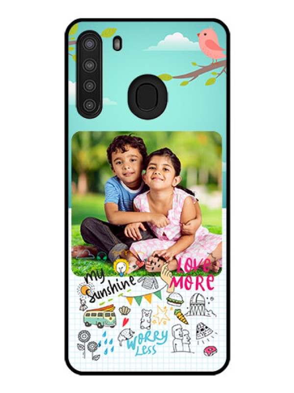 Custom Galaxy A21 Photo Printing on Glass Case - Doodle love Design