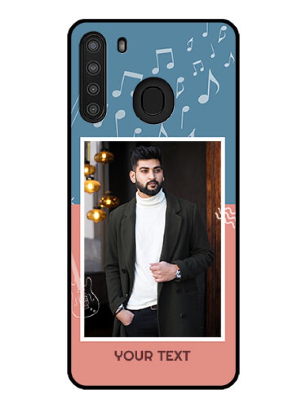 Custom Galaxy A21 Photo Printing on Glass Case - with Color Musical Note Design