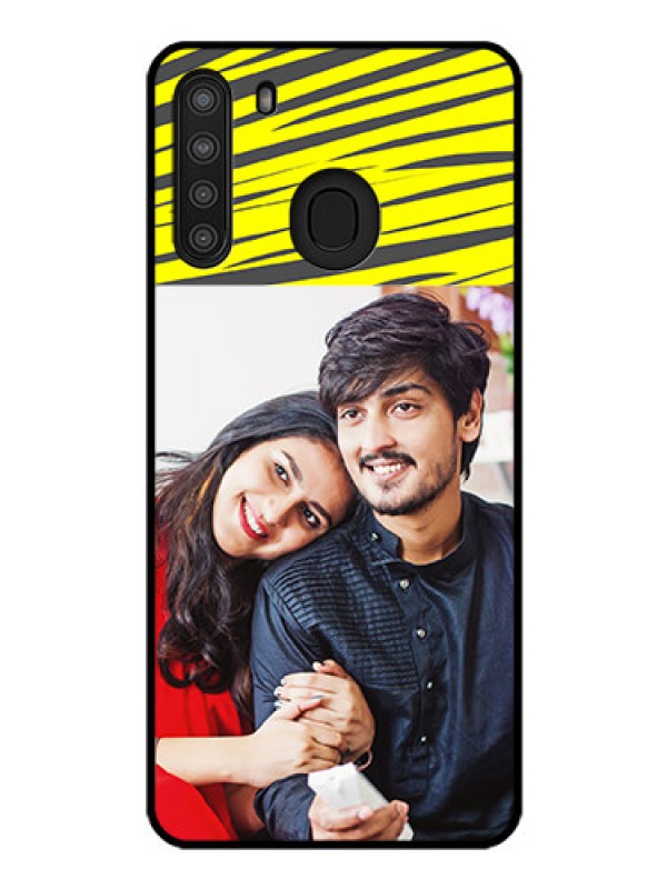 Custom Galaxy A21 Photo Printing on Glass Case - Yellow Abstract Design