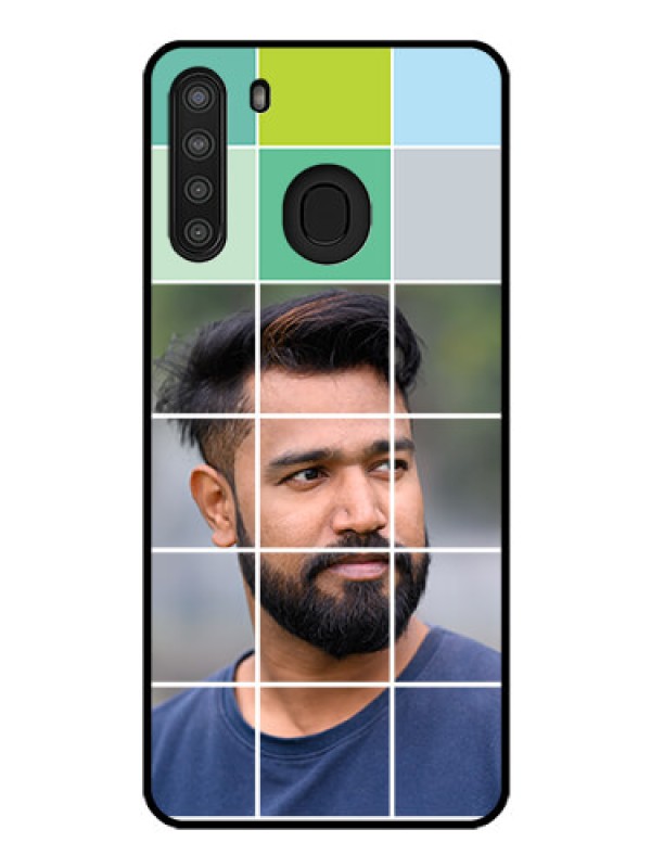 Custom Galaxy A21 Photo Printing on Glass Case - with white box pattern