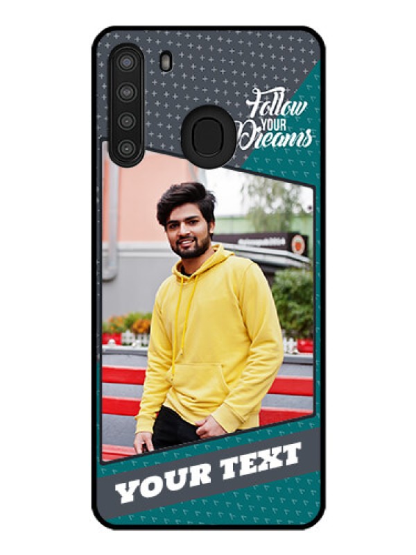 Custom Galaxy A21 Personalized Glass Phone Case - Background Pattern Design with Quote