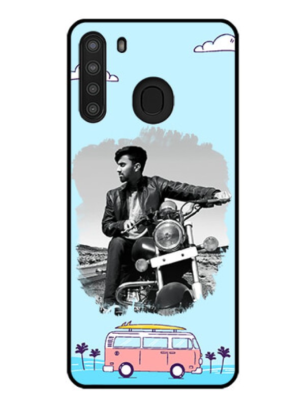 Custom Galaxy A21 Photo Printing on Glass Case - Travel & Adventure Design